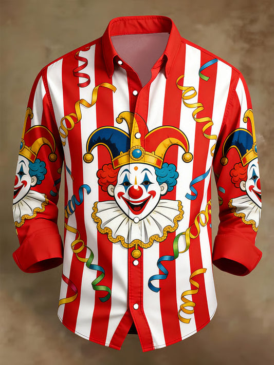 Men's Cologne Carnival Clown Print Casual Long-Sleeved Shirt