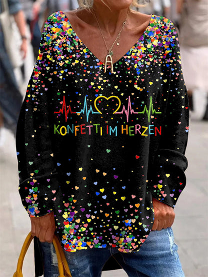 Printed V-Neck Lapel Button Vintage Casual Long Sleeve Shirt