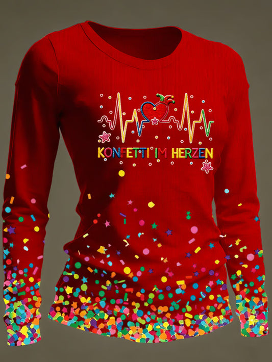 Women's Cologne Carnival Konfetti im Herzen Print Casual Long-Sleeved T-Shirt