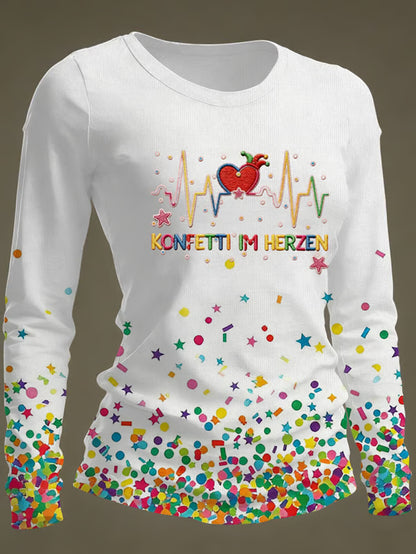Women's Cologne Carnival Konfetti im Herzen Print Casual Long-Sleeved T-Shirt