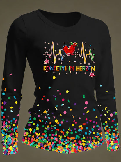 Women's Cologne Carnival Konfetti im Herzen Print Casual Long-Sleeved T-Shirt