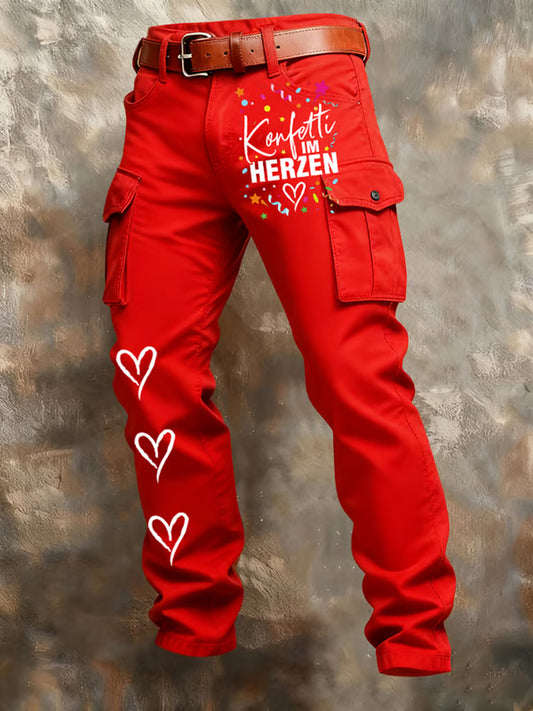 Men's Cologne Carnival Konfetti im Herzen Print Casual Pants