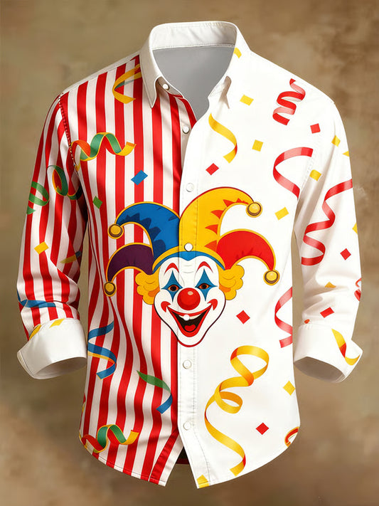 Men's Cologne Carnival Clown Print Casual Long-Sleeved Shirt