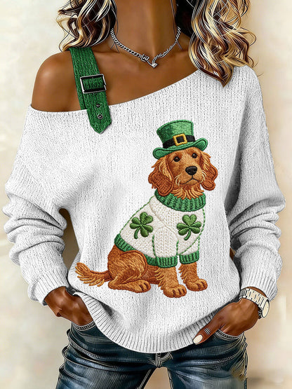 Women's St. Patrick's Day Dog Print Casual Top