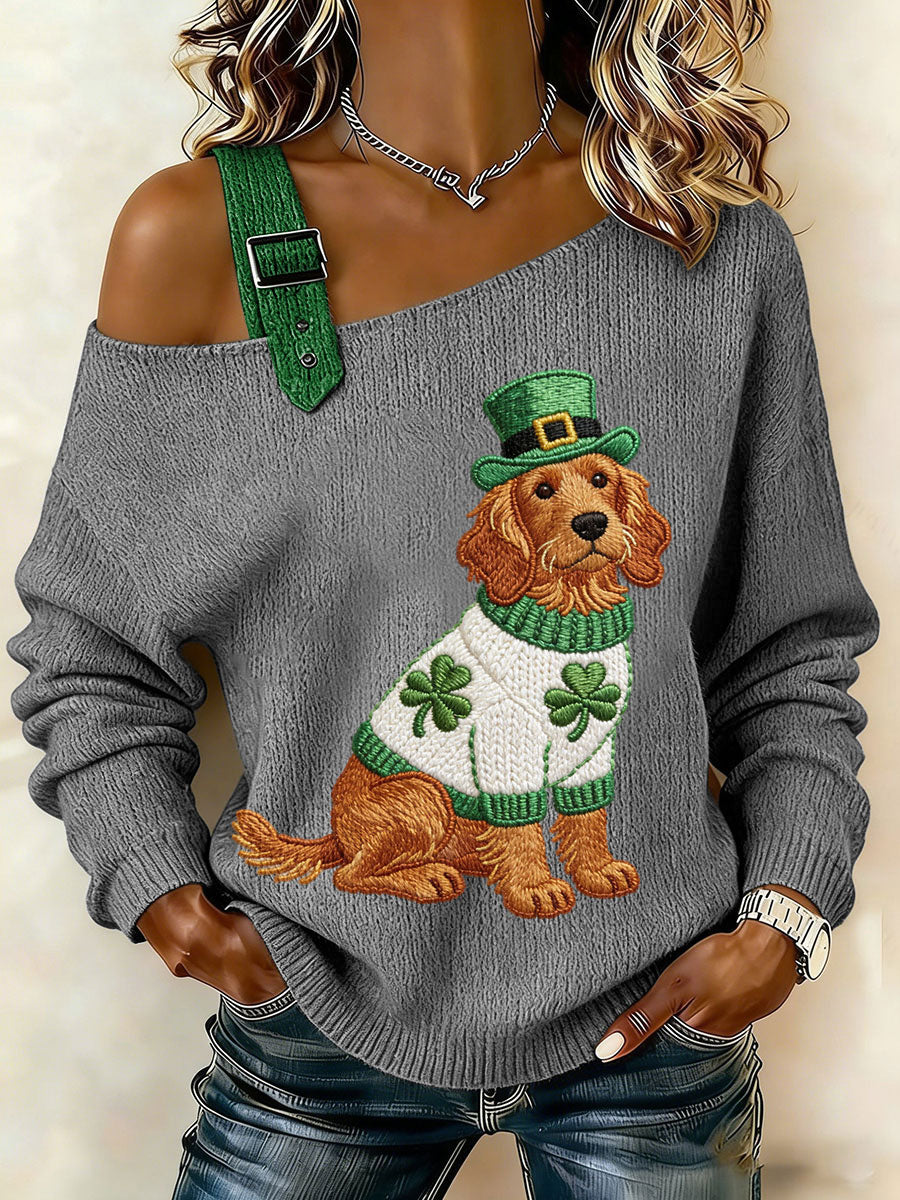 Women's St. Patrick's Day Dog Print Casual Top