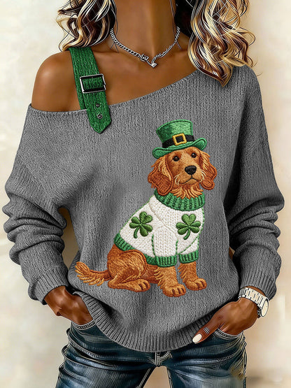 Women's St. Patrick's Day Dog Print Casual Top