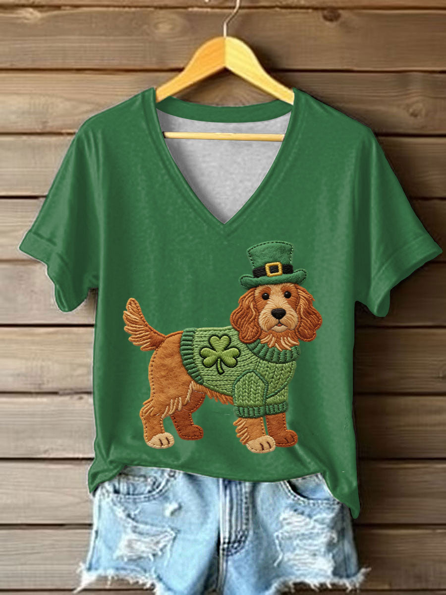 Women's St. Patrick's Day Dog Print Casual T-Shirt