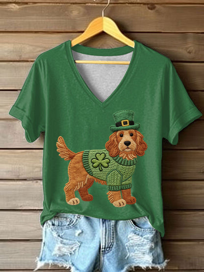 Women's St. Patrick's Day Dog Print Casual T-Shirt