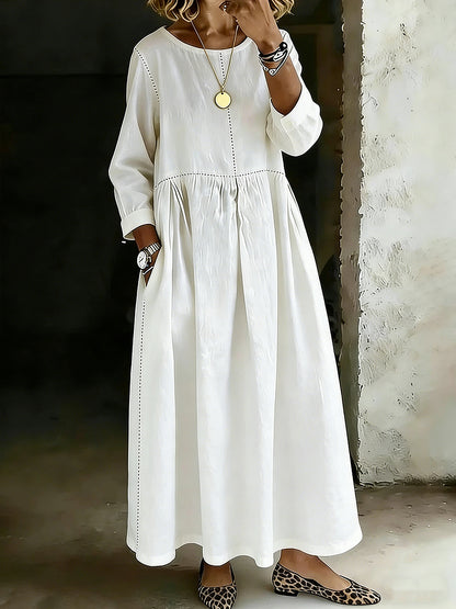 Women's Solid Color Round Neck Long-sleeved Casual Loose Denim Dress