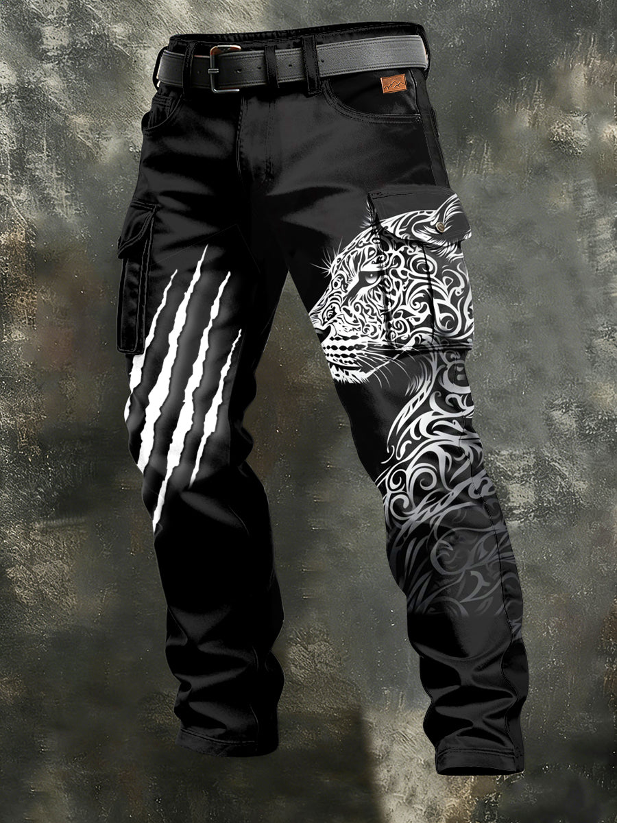 Men's Retro Vacation Business Leopard Art Print Casual Workwear Trousers