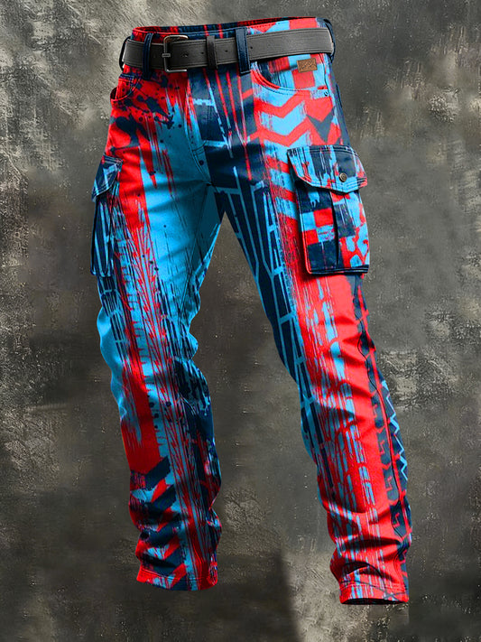 Men's Retro Vacation Business Wheel Mark Art Print Casual Workwear Trousers