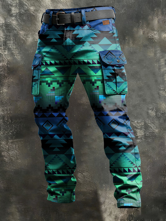 Men's Retro Vacation Business West Art Print Casual Workwear Trousers