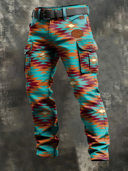 Men's Retro Vacation Business West Art Print Casual Workwear Trousers