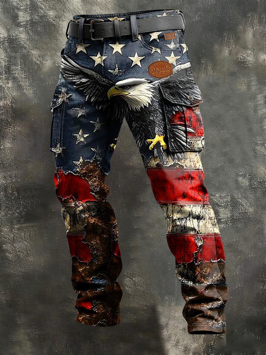 Men's Retro Vacation Business Eagle Art Print Casual Workwear Trousers