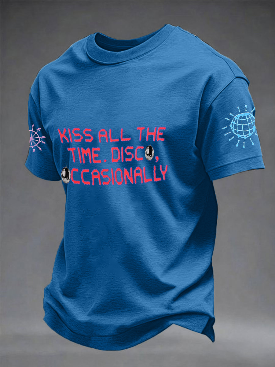 Men's Kiss All The Time Disco Occasionally Printed imitation cotton short-sleeved T-shirt