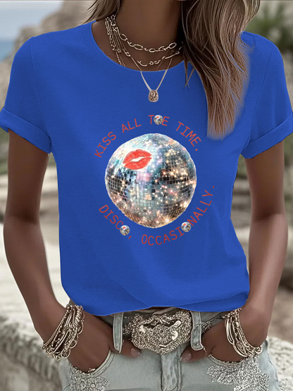 Women's Kiss All The Time Disco Occasionally Printed Iron On Short Sleeve T-Shirt