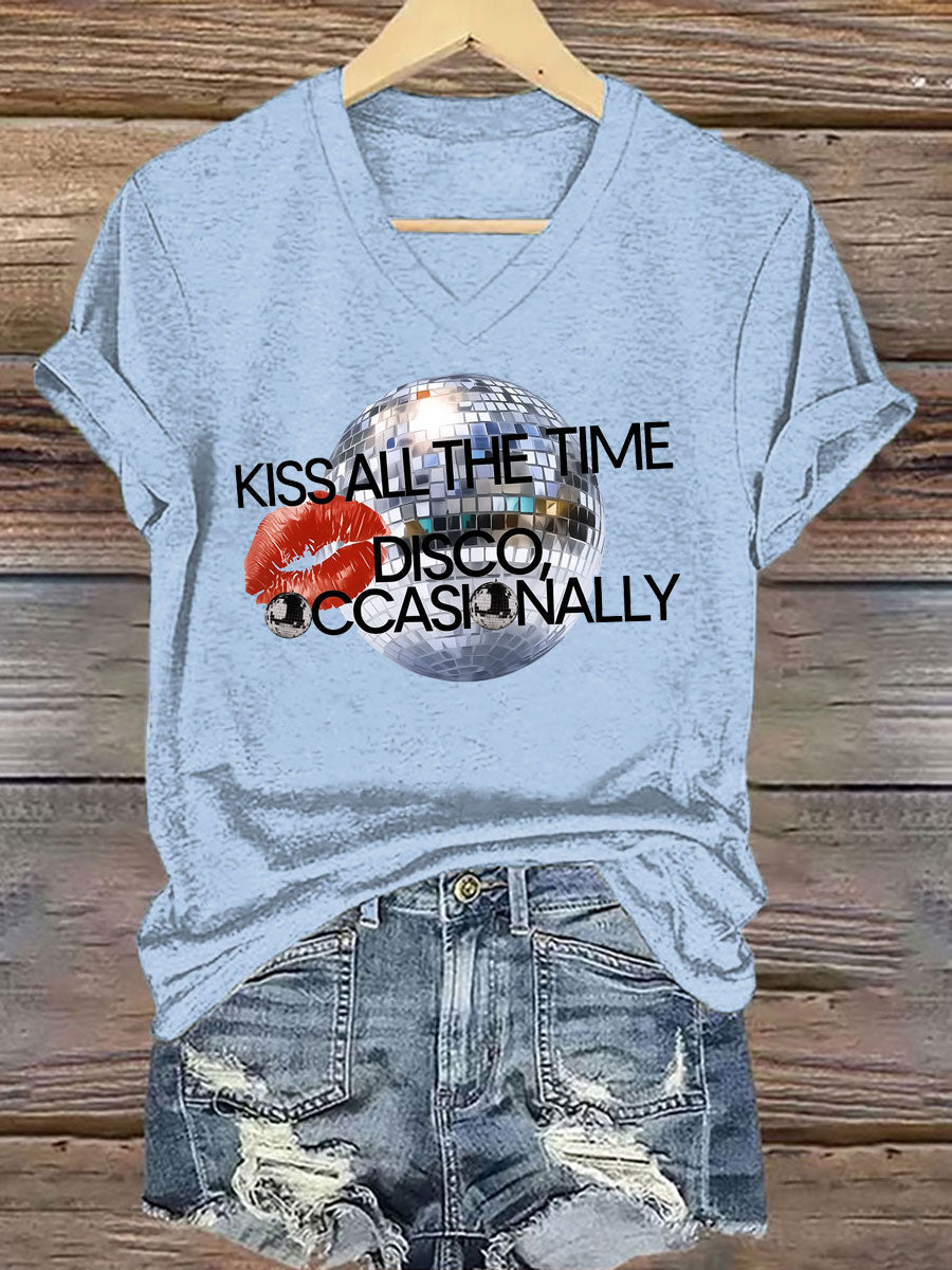 Women's Kiss All The Time Disco Occasionally Printed Iron On Short Sleeve T-Shirt