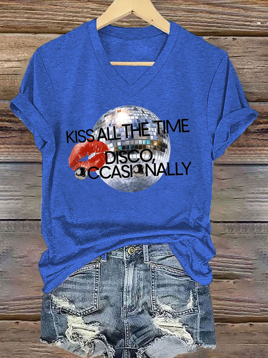 Women's Kiss All The Time Disco Occasionally Printed Iron On Short Sleeve T-Shirt