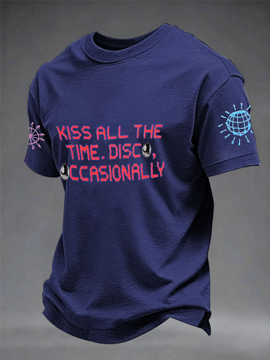 Men's Kiss All The Time Disco Occasionally Printed imitation cotton short-sleeved T-shirt