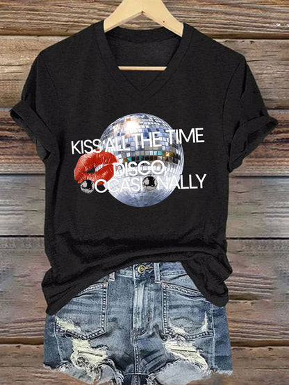 Women's Kiss All The Time Disco Occasionally Printed Iron On Short Sleeve T-Shirt