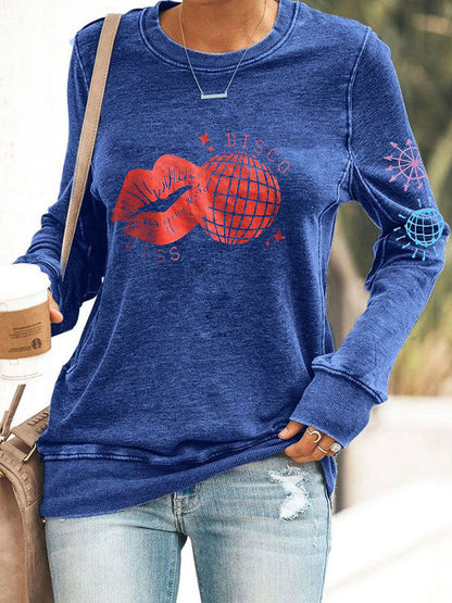 Women's Kiss Disco Printed Polyester Waisted Sweatshirt