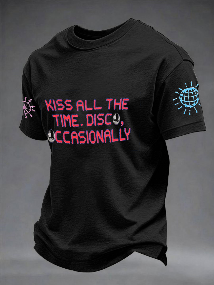 Men's Kiss All The Time Disco Occasionally Printed imitation cotton short-sleeved T-shirt