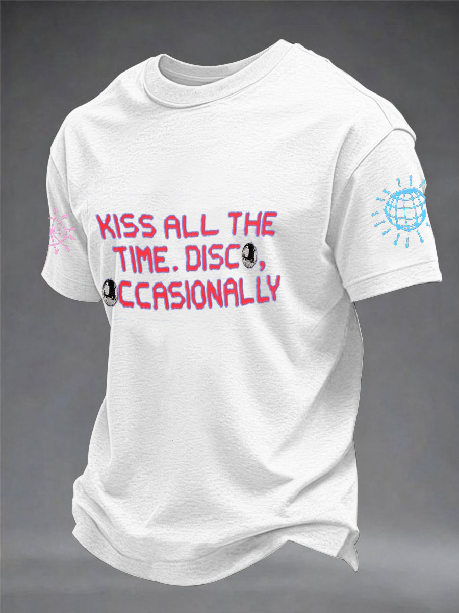Men's Kiss All The Time Disco Occasionally Printed imitation cotton short-sleeved T-shirt