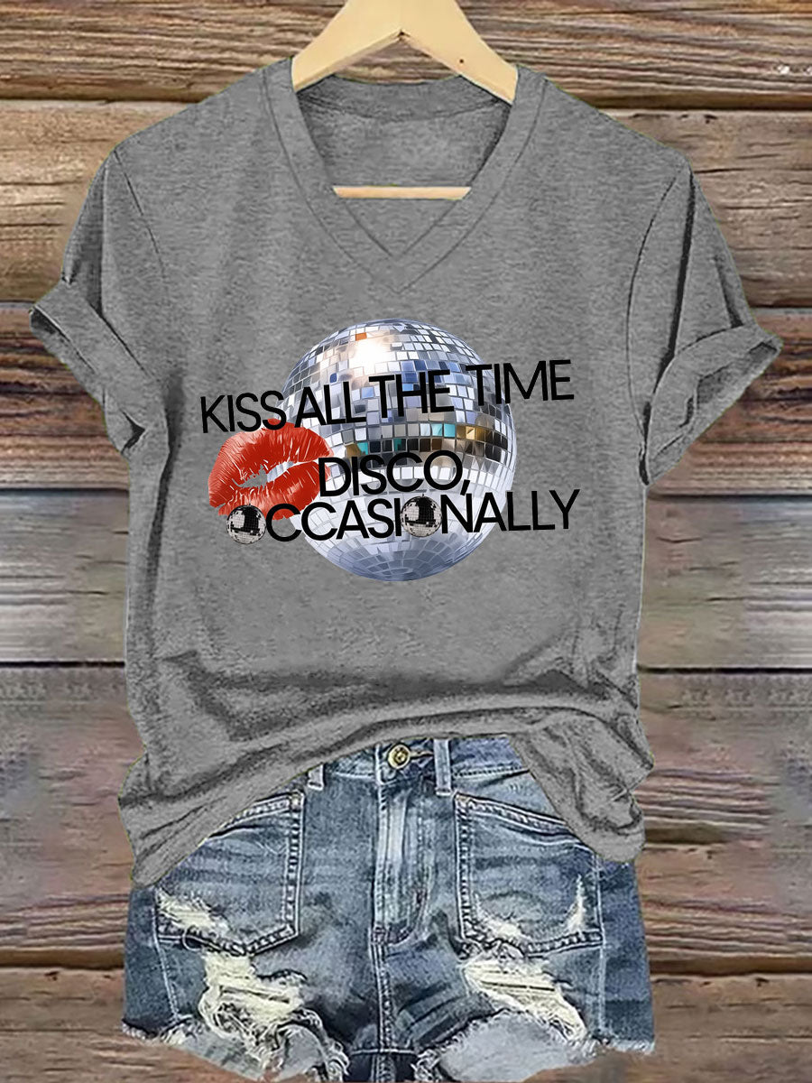 Women's Kiss All The Time Disco Occasionally Printed Iron On Short Sleeve T-Shirt