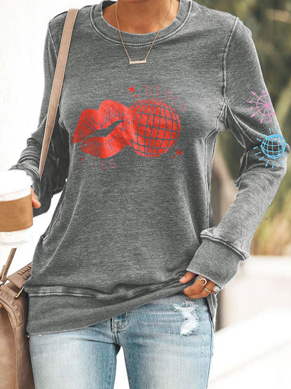 Women's Kiss Disco Printed Polyester Waisted Sweatshirt