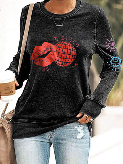 Women's Kiss Disco Printed Polyester Waisted Sweatshirt