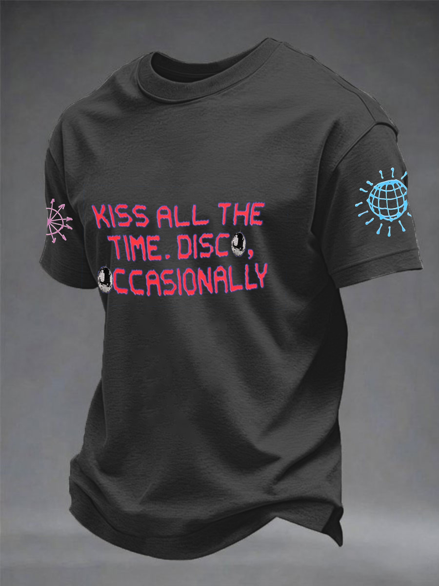 Men's Kiss All The Time Disco Occasionally Printed imitation cotton short-sleeved T-shirt