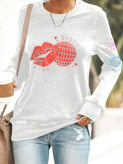 Women's Kiss Disco Printed Polyester Waisted Sweatshirt
