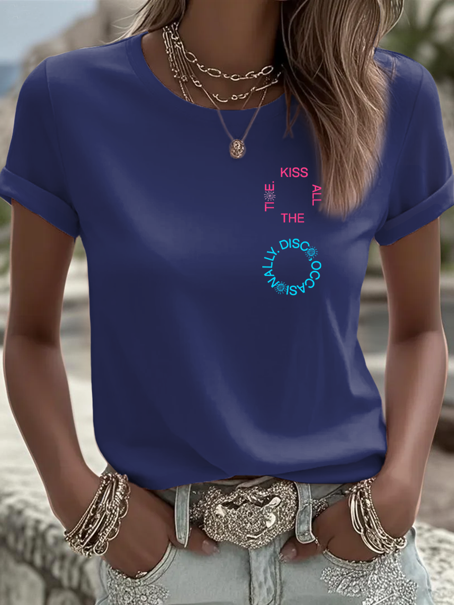 Women's Kiss All The Time Disco Occasionally Printed Iron On Short Sleeve T-Shirt