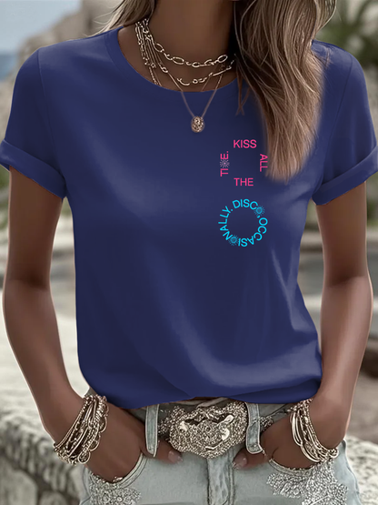 Women's Kiss All The Time Disco Occasionally Printed Iron On Short Sleeve T-Shirt