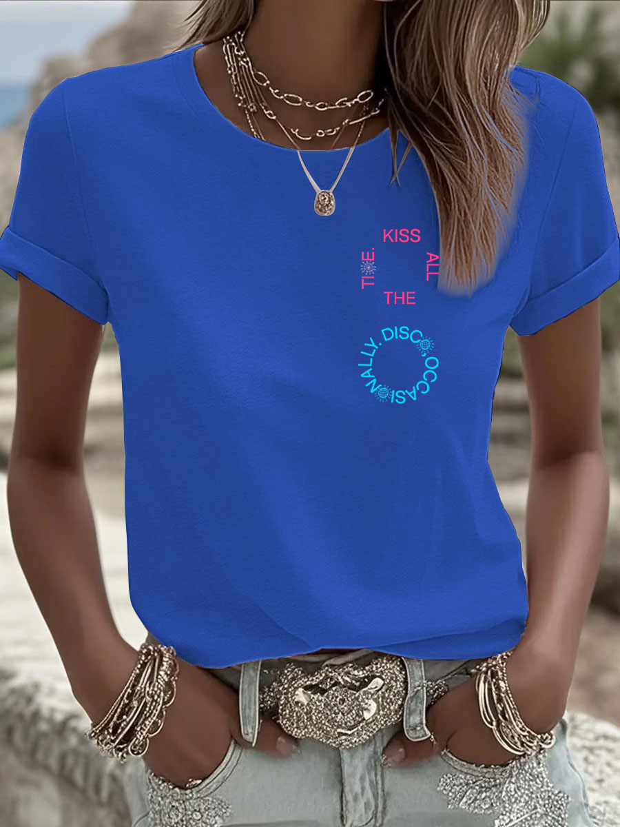 Women's Kiss All The Time Disco Occasionally Printed Iron On Short Sleeve T-Shirt