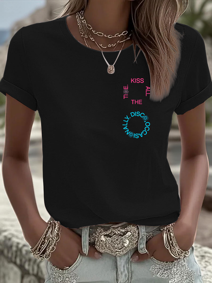 Women's Kiss All The Time Disco Occasionally Printed Iron On Short Sleeve T-Shirt