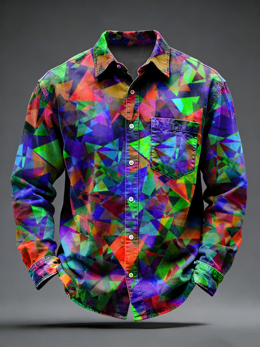 Men's Retro Psychedelic Punk Printed Long Sleeved Pocket Shirt