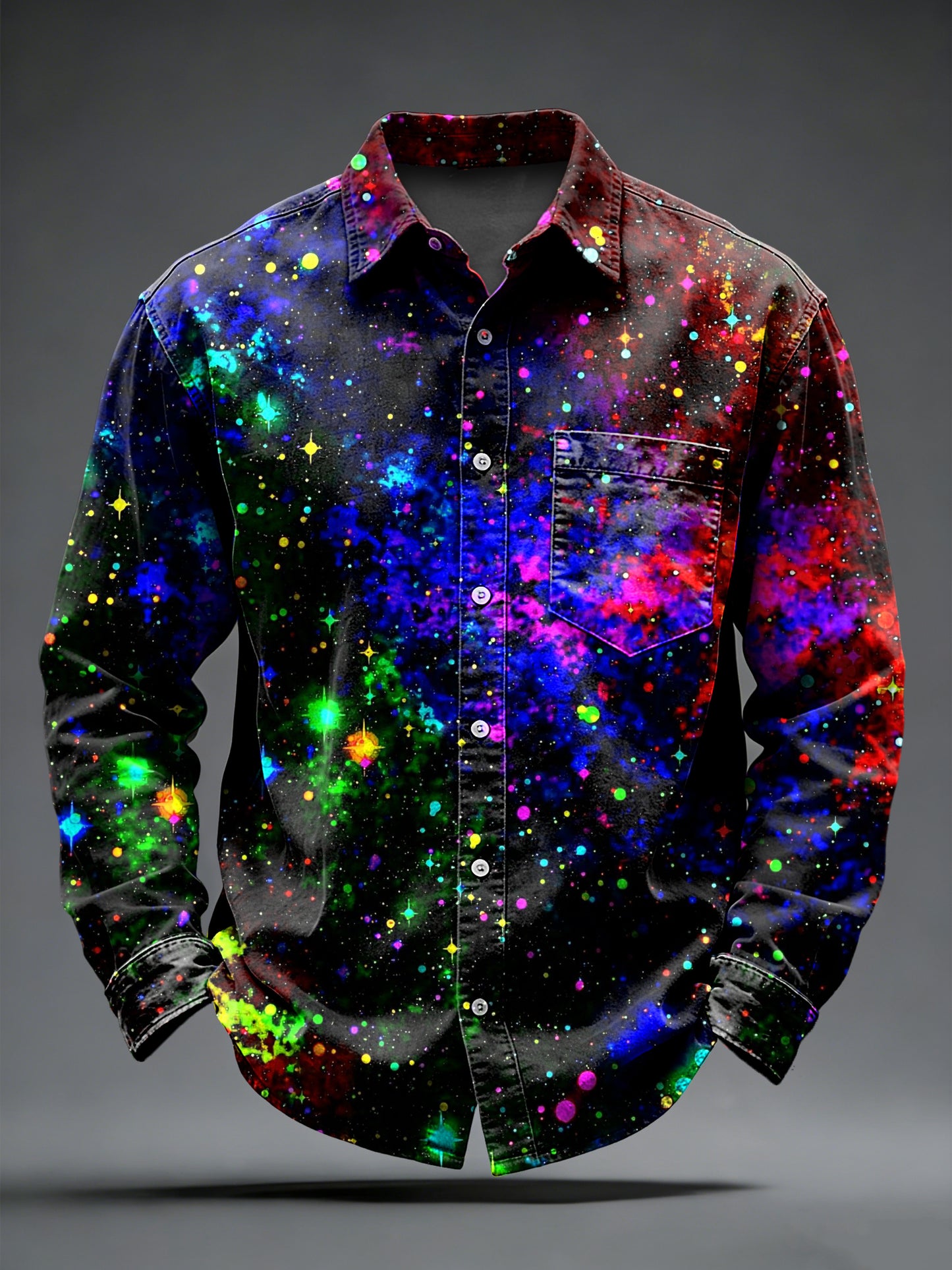 Men's Retro Psychedelic Punk Printed Long Sleeved Pocket Shirt