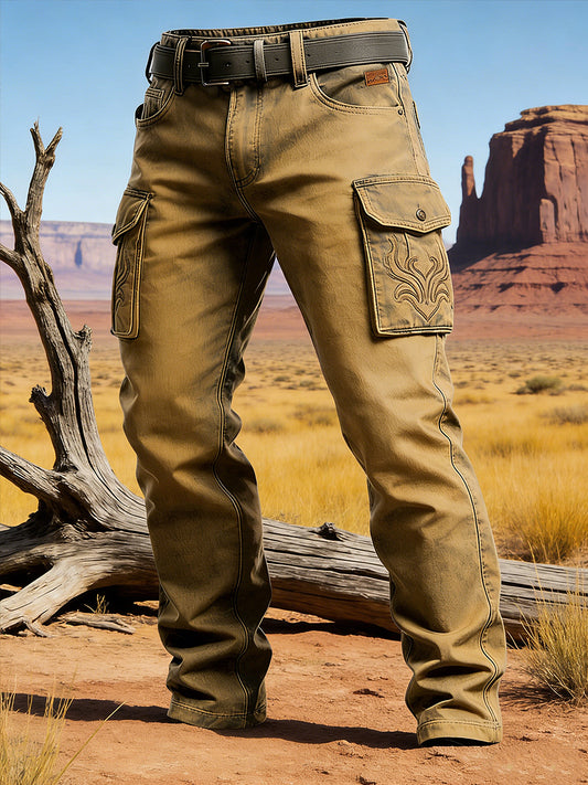 Men's Retro Vacation Business West Art Print Casual Workwear Trousers