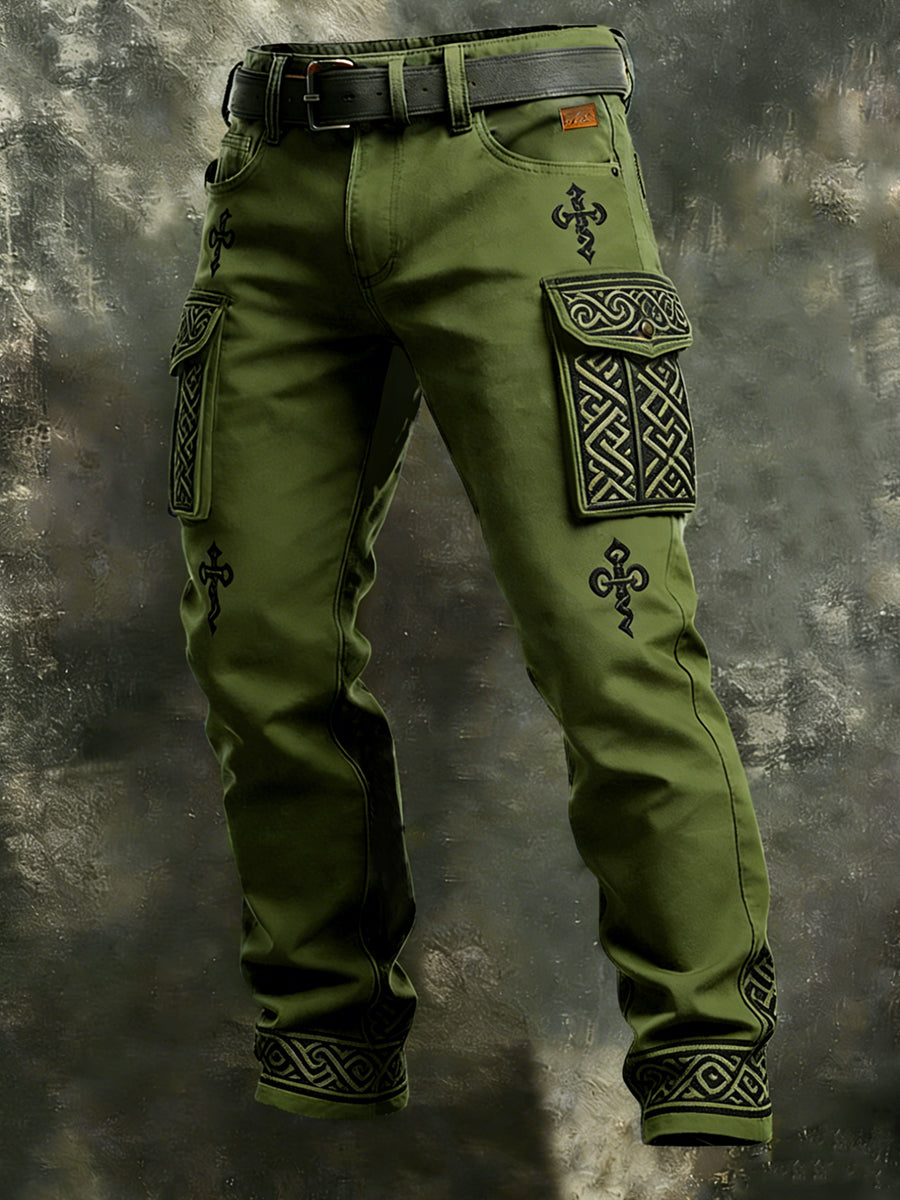Men's Retro Vacation Business Viking Art Print Casual Workwear Trousers