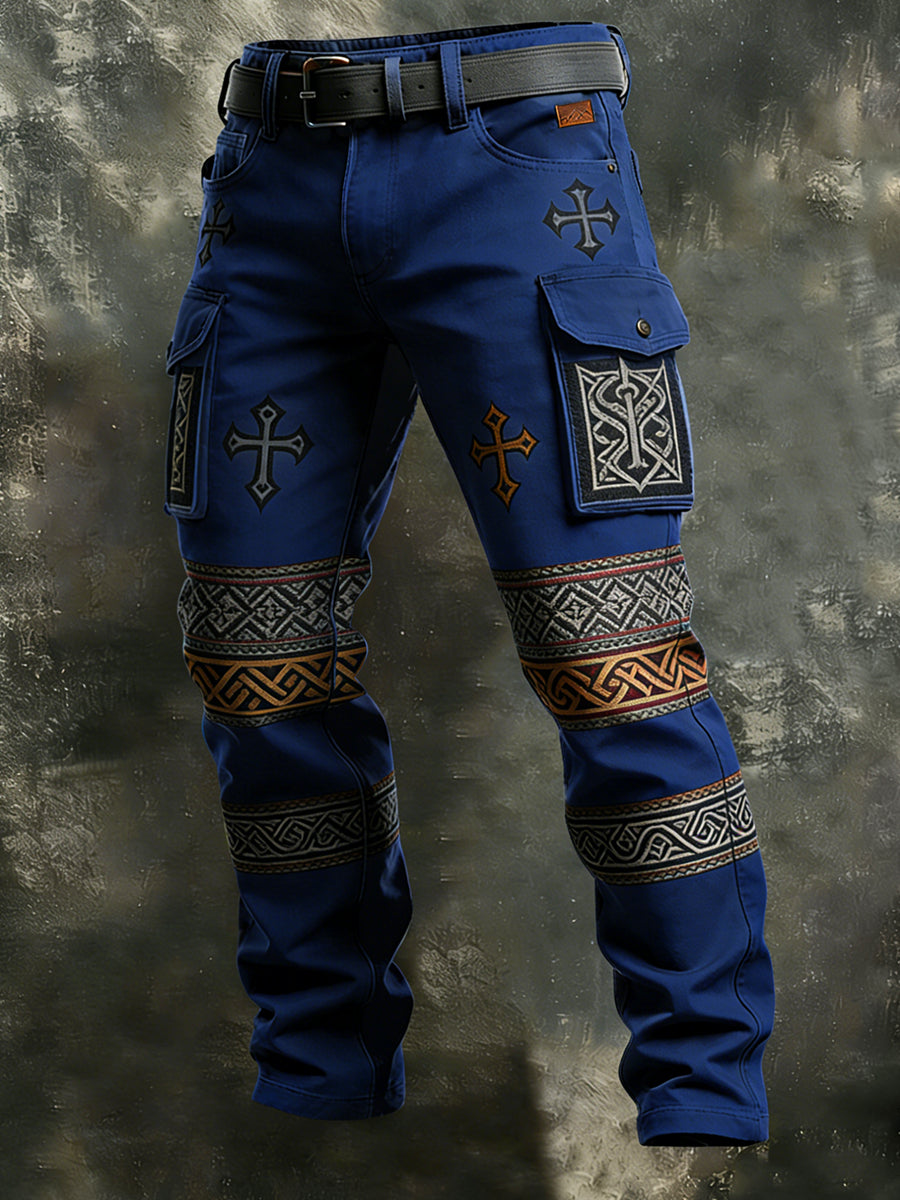 Men's Retro Vacation Business Viking Art Print Casual Workwear Trousers
