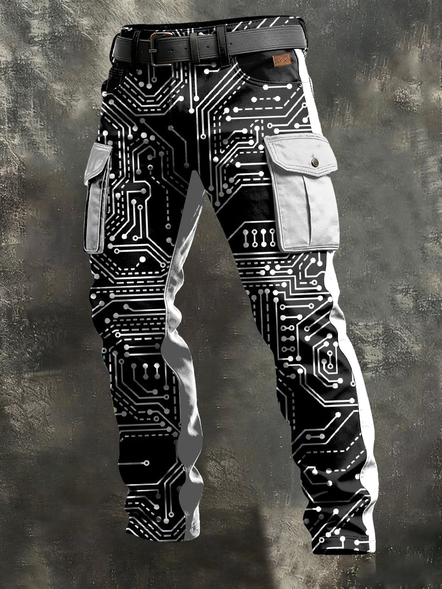 Men's Retro Vacation Business Art Print Casual Workwear Trousers