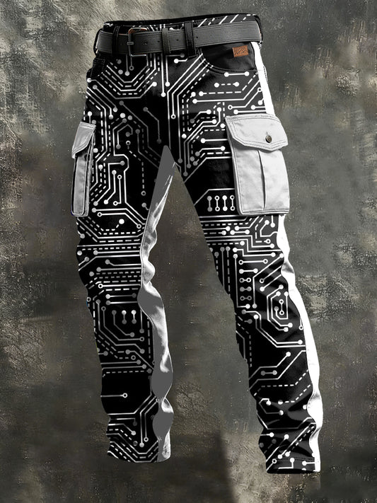 Men's Retro Vacation Business Art Print Casual Workwear Trousers