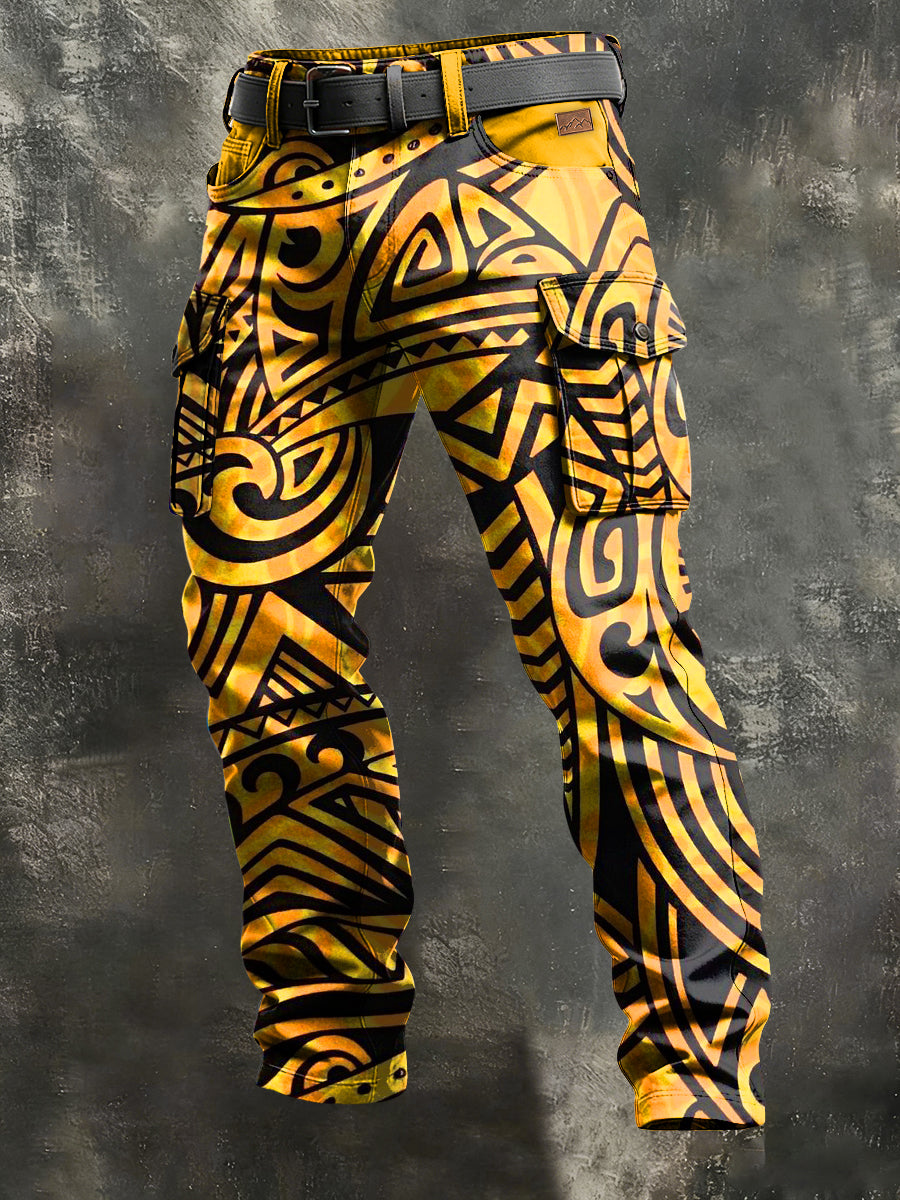 Men's Retro Vacation Business Art Print Casual Workwear Trousers