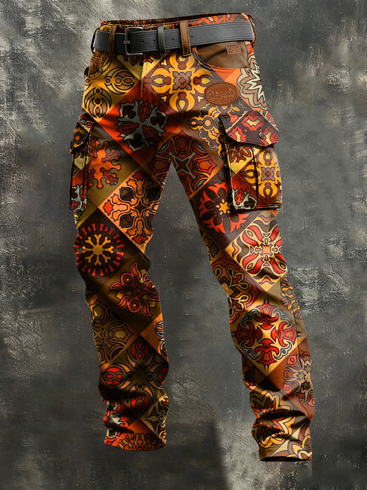 Men's Retro Vacation Business Art Print Casual Workwear Trousers