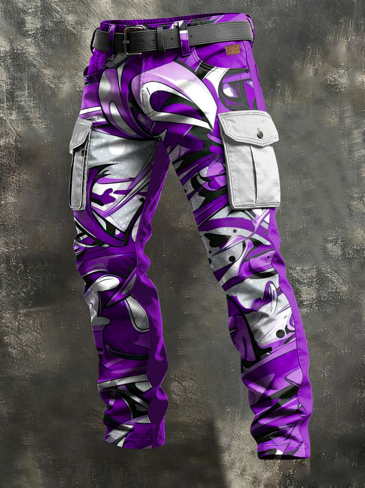 Men's Retro Vacation Business Art Print Casual Workwear Trousers