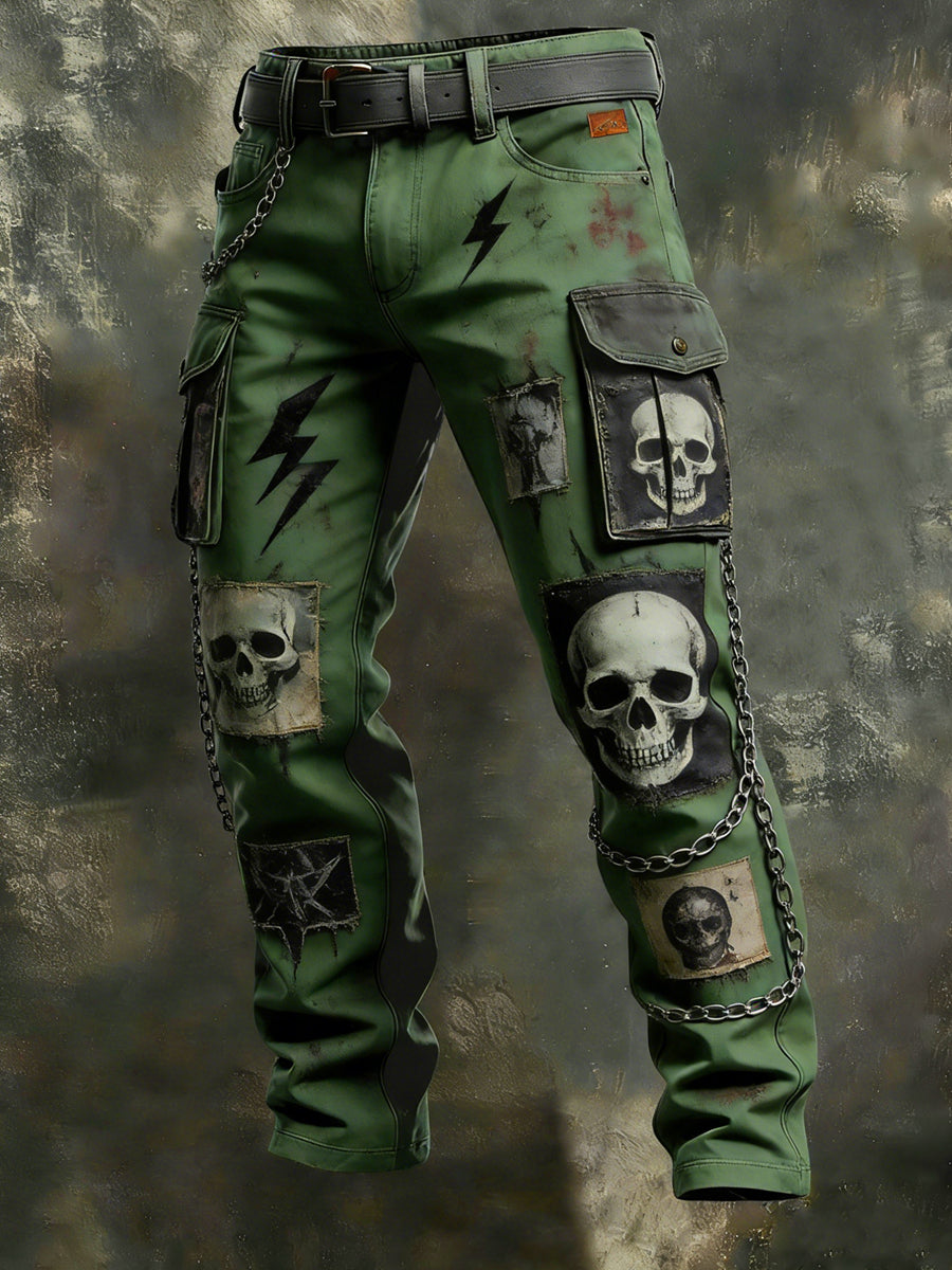 Men's Retro Vacation Business Punk Skull Art Print Casual Workwear Trousers