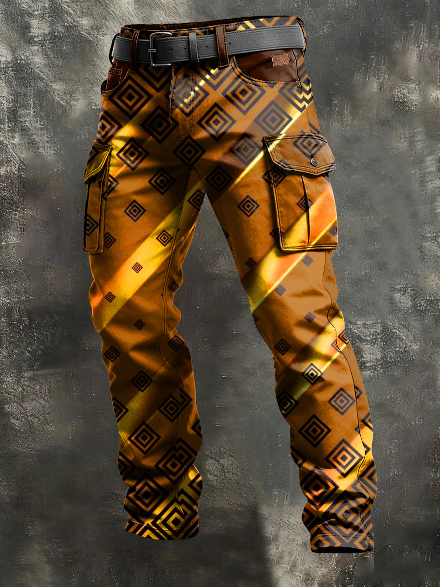 Men's Retro Vacation Business Art Print Casual Workwear Trousers