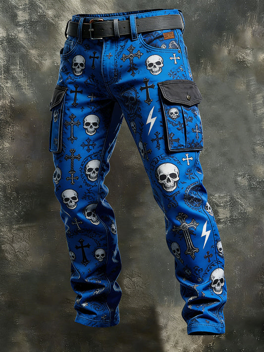 Men's Retro Vacation Business Punk Skull Art Print Casual Workwear Trousers