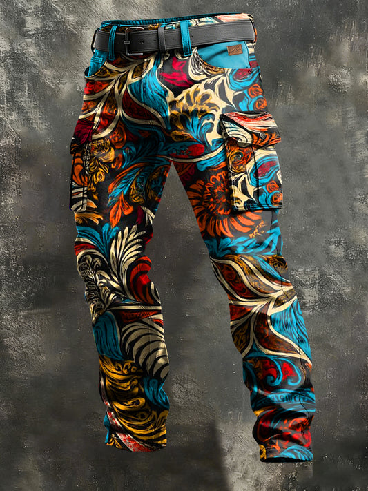 Men's Retro Vacation Business Art Print Casual Workwear Trousers